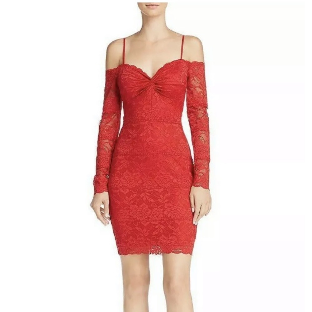 Guess Gabbie Lace Off-shoulder Bodycon Dress Red